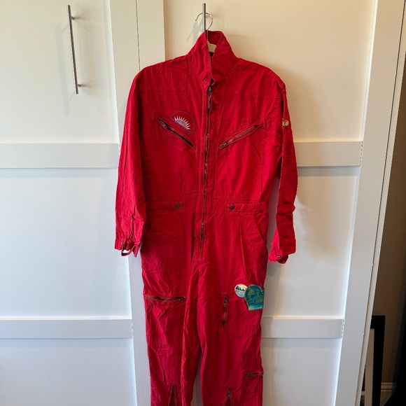 Free People Lena Flight Red Utility Jumpsuit sz Small - Picture 4 of 11